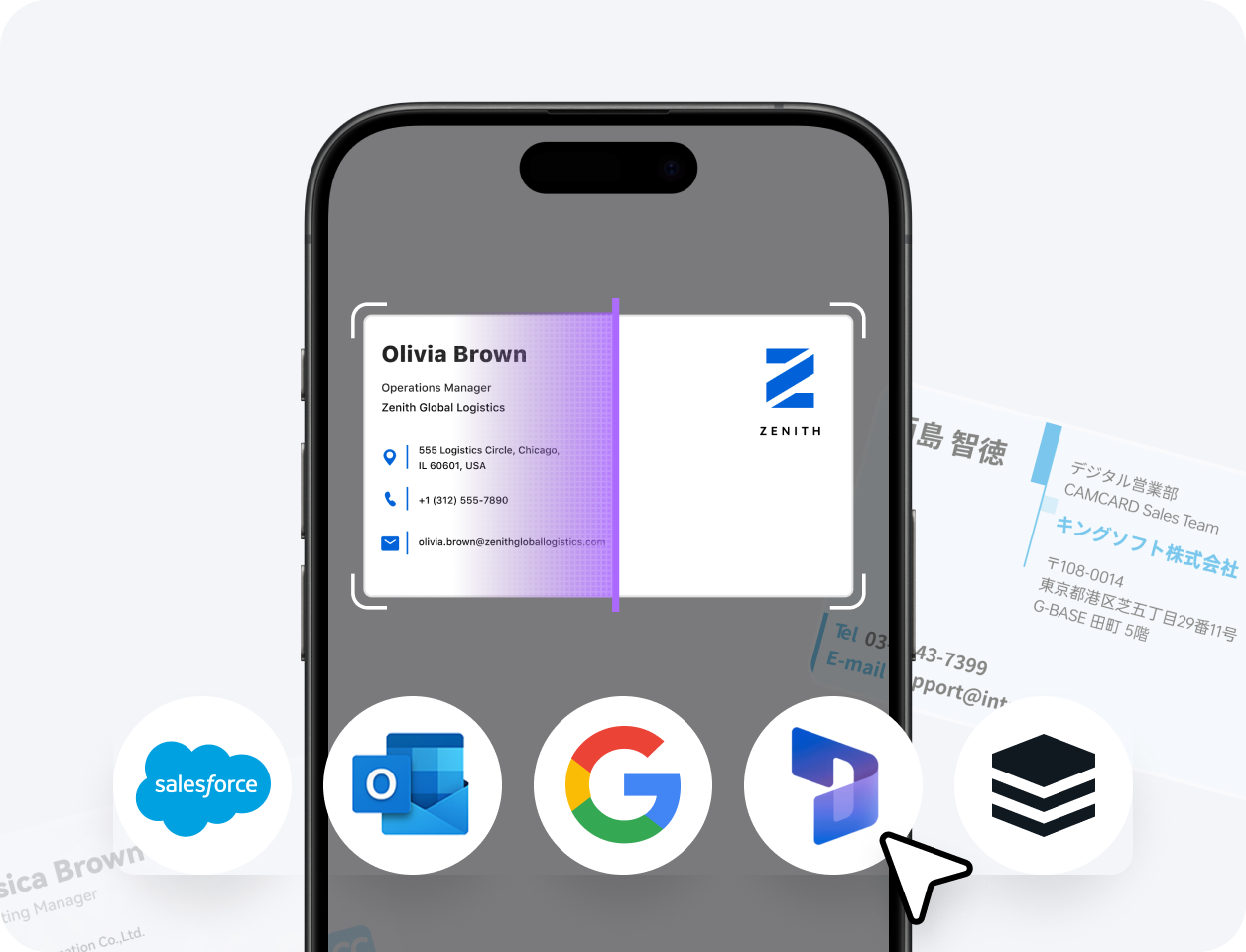 Sync business cards to Salesforce, Dynamics, SugarCRM, and more.
